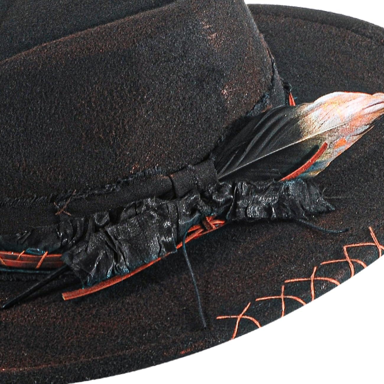 Wide Brim Fedora Hat for Men Women Handmade Painting Western Felt Boho Hat