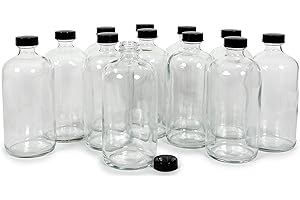 Vivaplex Clear 16 oz Glass Bottles with Lids (12 Pack)