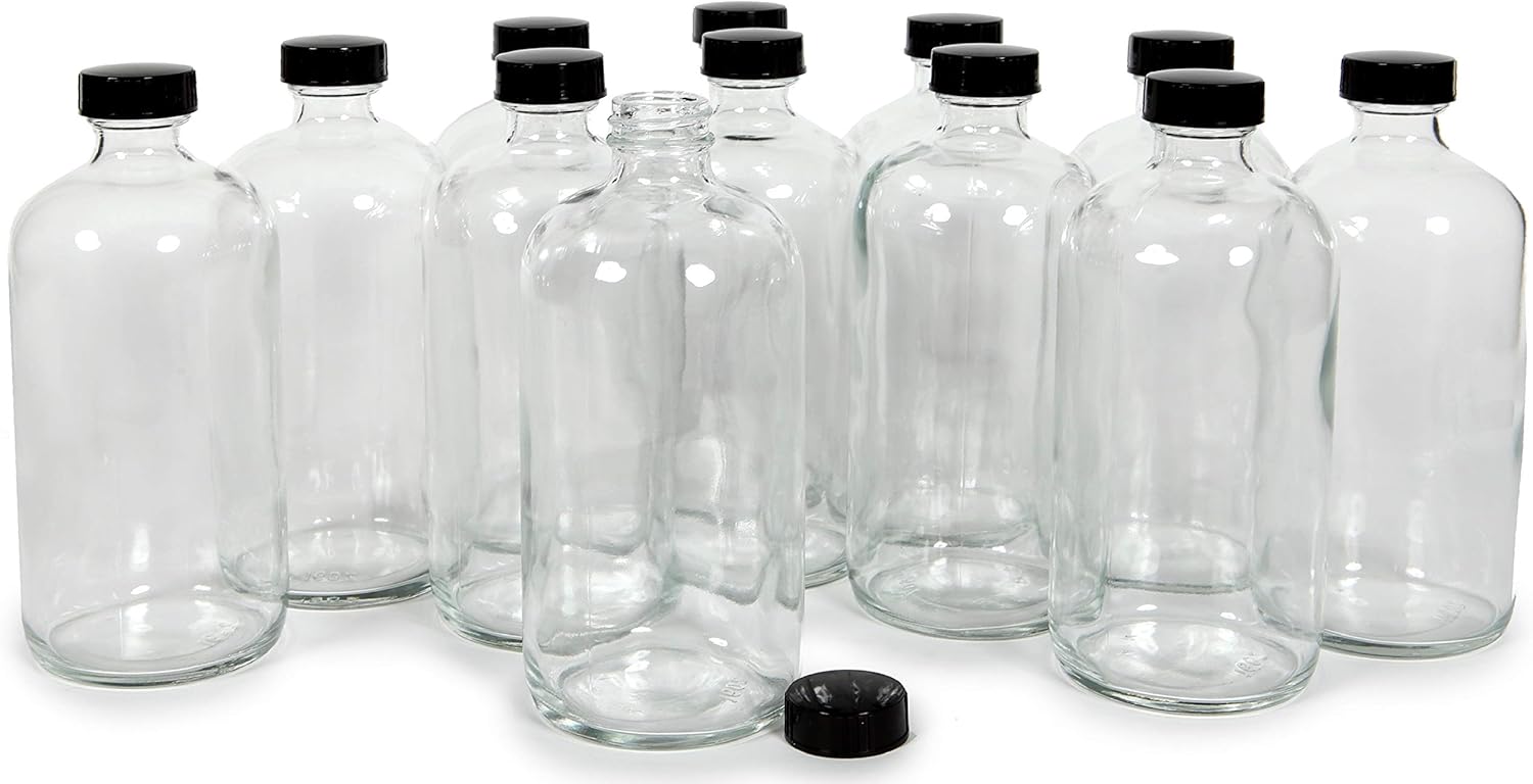 Vivaplex, 12, Clear, 16 oz Glass Bottles, with Lids