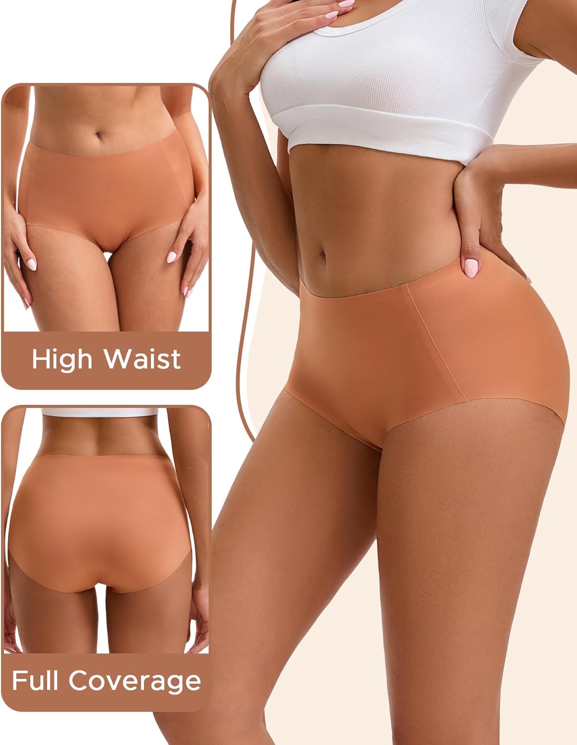 INNERSY Women's Seamless High Waisted Underwear No Show Panties Lightweight Full Coverage Briefs 4-Pack - Image 3