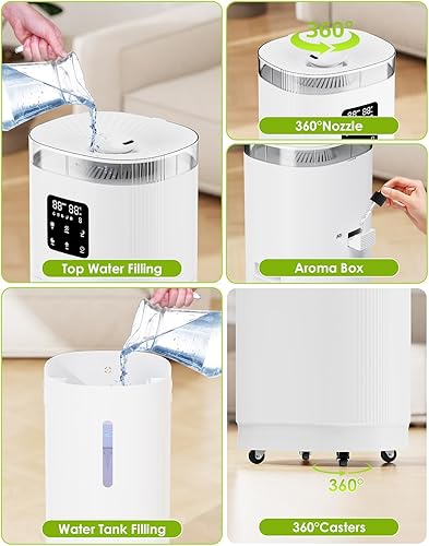 Miniatura 5 de Humidificador para habitación grande, 2000 pies cuadrados Humidificador silencioso para toda la casa, tanque de agua grande de 4.8 galones18L, 30%
