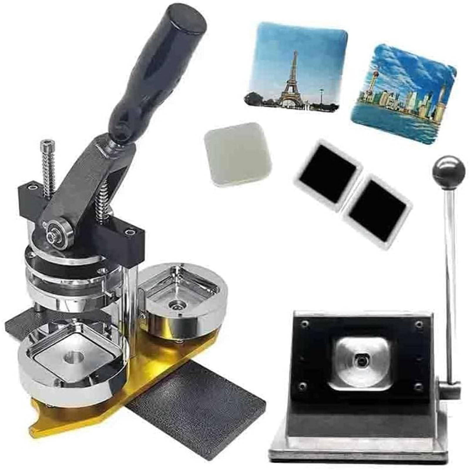 GTHTUHFD Fridge Magnet Machine Badge Maker Machine, 50 * 50Mm Fridge Magnet Button Badge Making, Professional Metal Badge Maker, With Paper Cutter + 100Pcs Component, For Diy