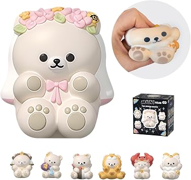 Zodiac Squeezable Series Blind Box Figure, Random Design Bear Slow Rising Squishy Toy, Cute Stress Relief & Fidget Toy Party Favors for Gift  About 4.1"