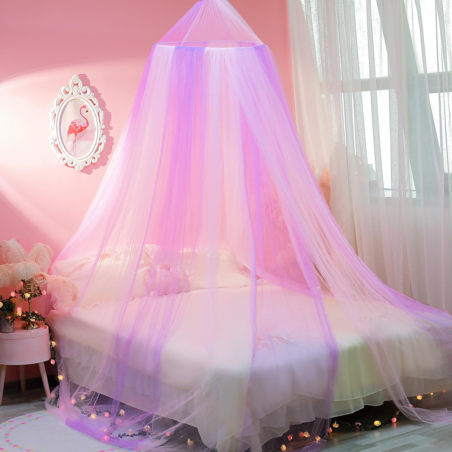 Wnqou Pink Purple Bed Canopy for Girls,Princess Hanging Netting for Kids Bed Room Decor Mosquito Net for Baby Crib Twin to King Size Bed - Image 4