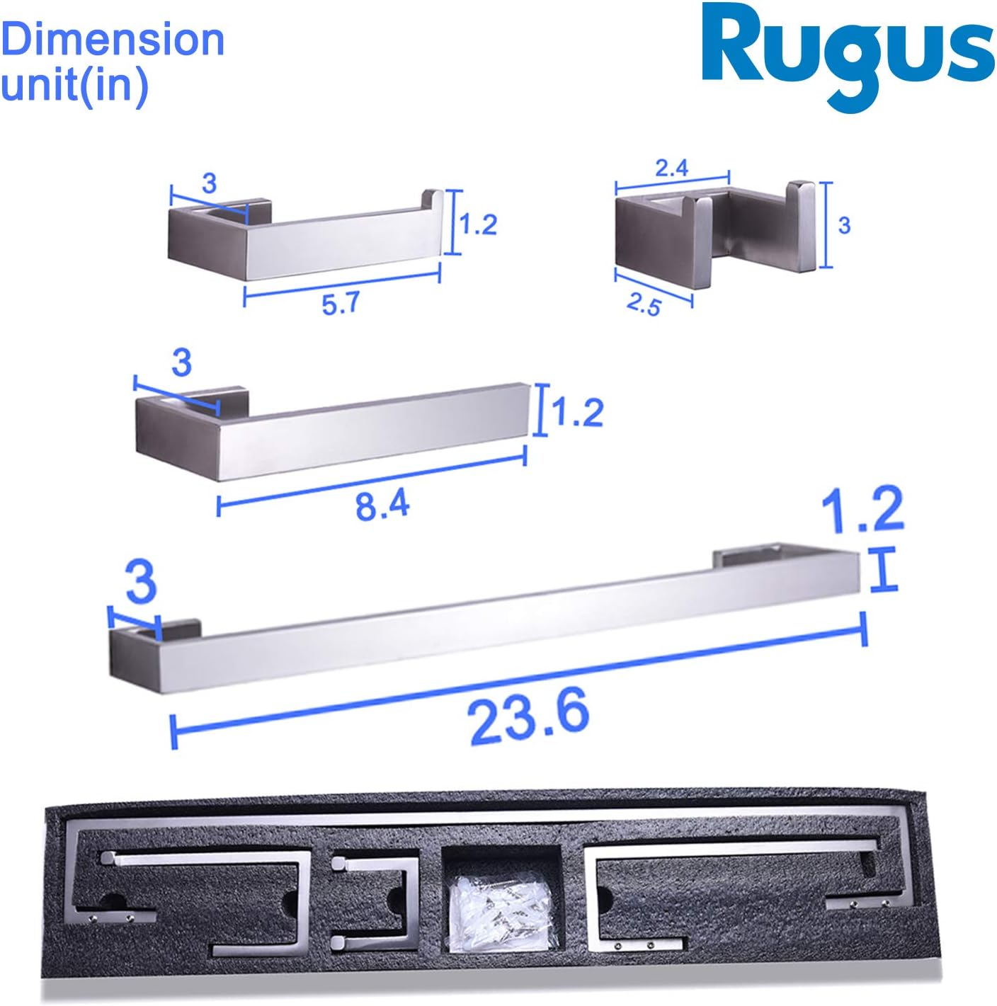 RUGUS Modern Bathroom Accessories- 4-Piece Bathroom Hardware Set Bath Hardware Towel Bar Accessory Set-Brushed Nickel - - 