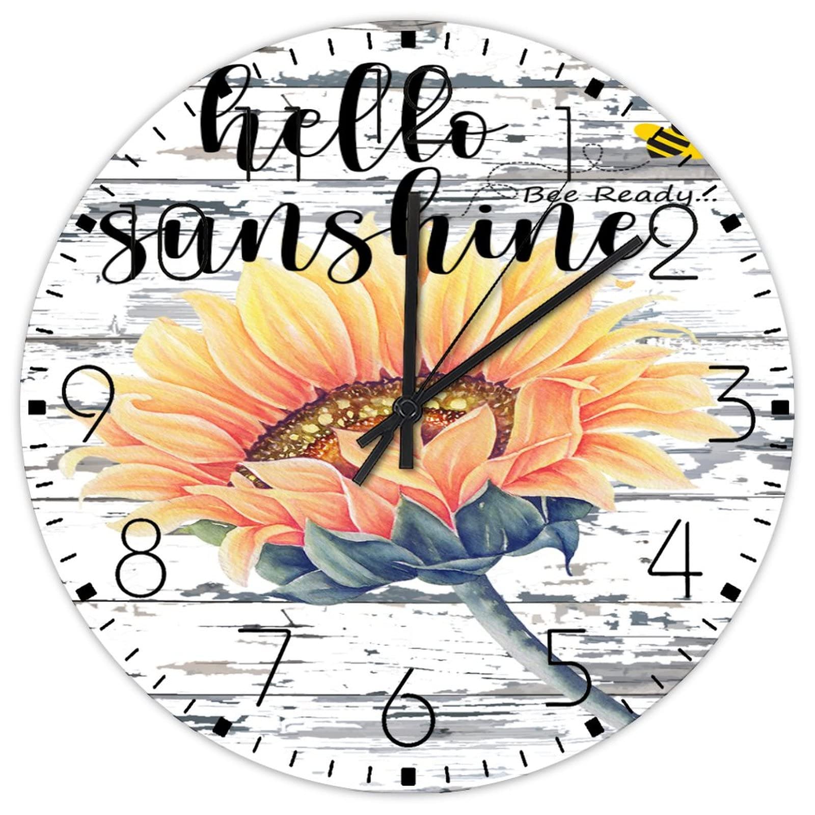 Horloge murale pour chambre et cuisine Tournesol vintage en bois