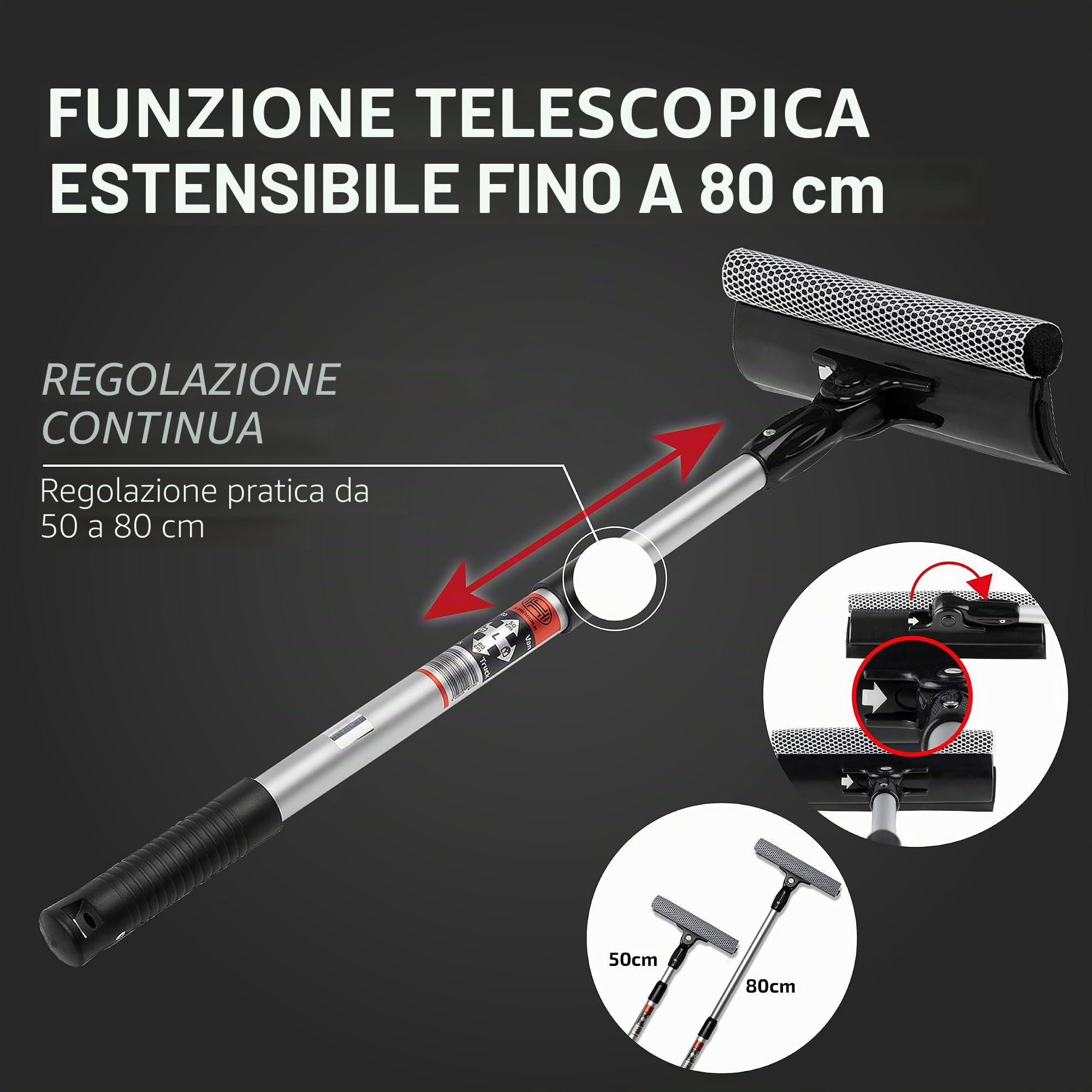 HEYNER® Premium detergente per parabrezza alluminio L 20x80 pieghevole + telescopico detergente per vetri auto tergivetro tergivetro alluminio telescopico + spugna + pieghevole