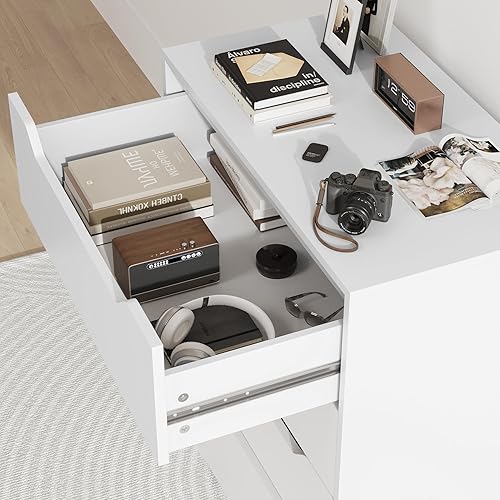 Miniatura 6 de HOSTACK Cómoda Blanca, Cómoda de 4 Cajones, Cómoda Moderna con Tiradores Recortados, Cómodas Pequeñas con Cajones, Organizador de Cofre de Blanco