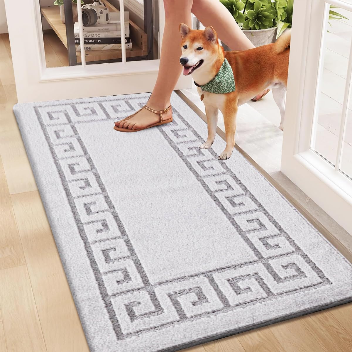 Rugs Inn Gel Back Door Mat – Heavy Duty Non Slip Backing Geometric Pattern Dirt Trapper Washable Floor Mats for Kitchen Bedroom Living Room Hallway (Silver, 50 x 80 cm)