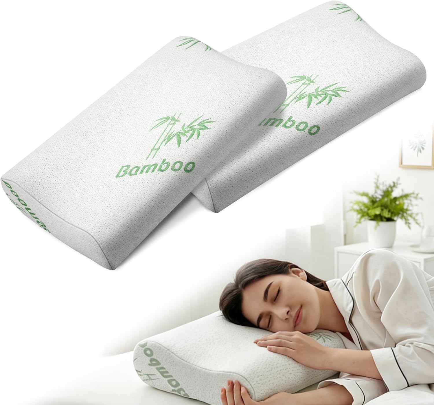 Bucherry 2 Pcs 24 x 13.8 Inches Cervical Neck Roll Memory Foam Pillow Cylinder Bolster Pillow for Bed Round Neck Support with Removable Washable Cover for Sleeping Travel Yoga Legs Back Lumbar