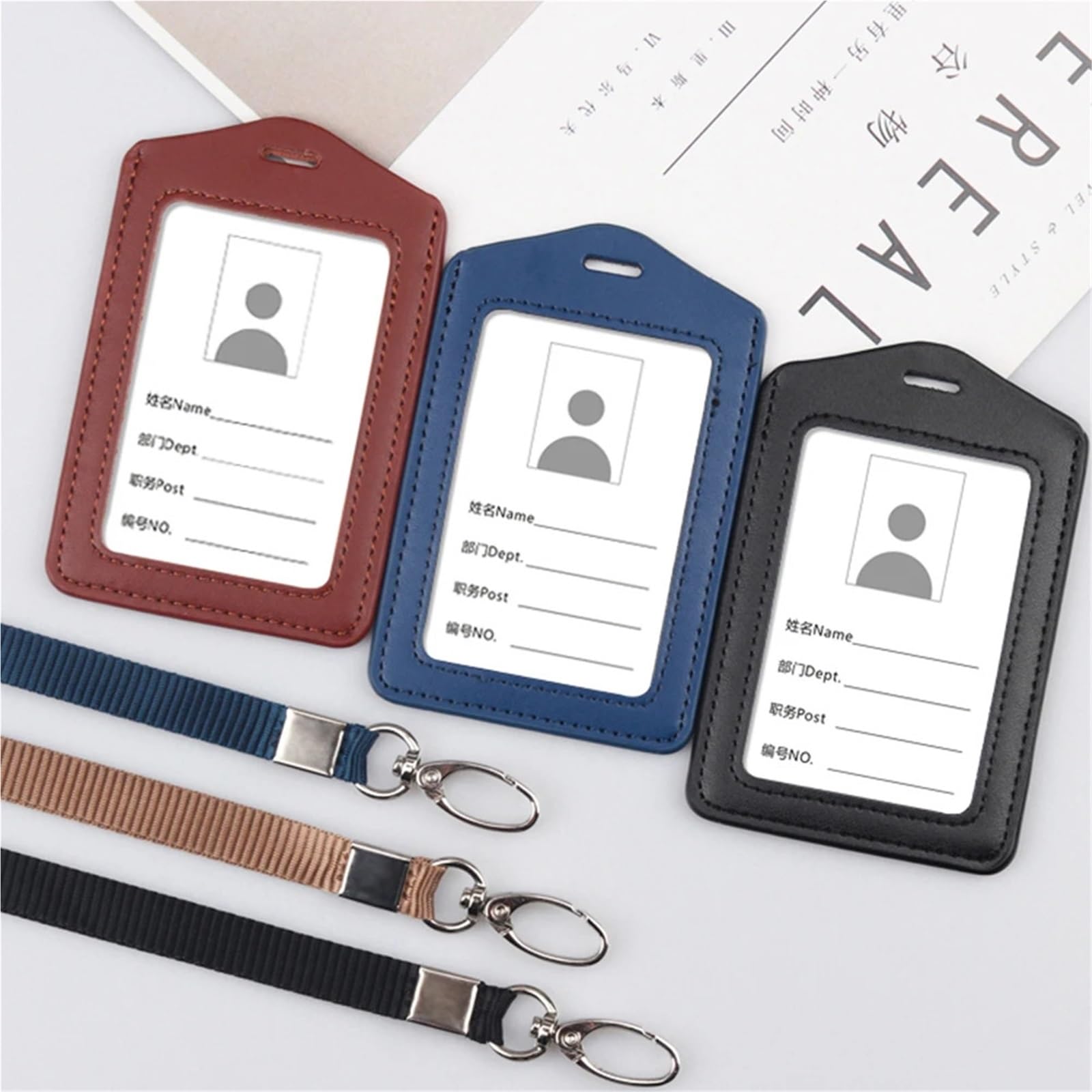 Lot de 10 porte-badges avec cordon tour de cou pour étudiants, cartes bancaires (rose rouge)