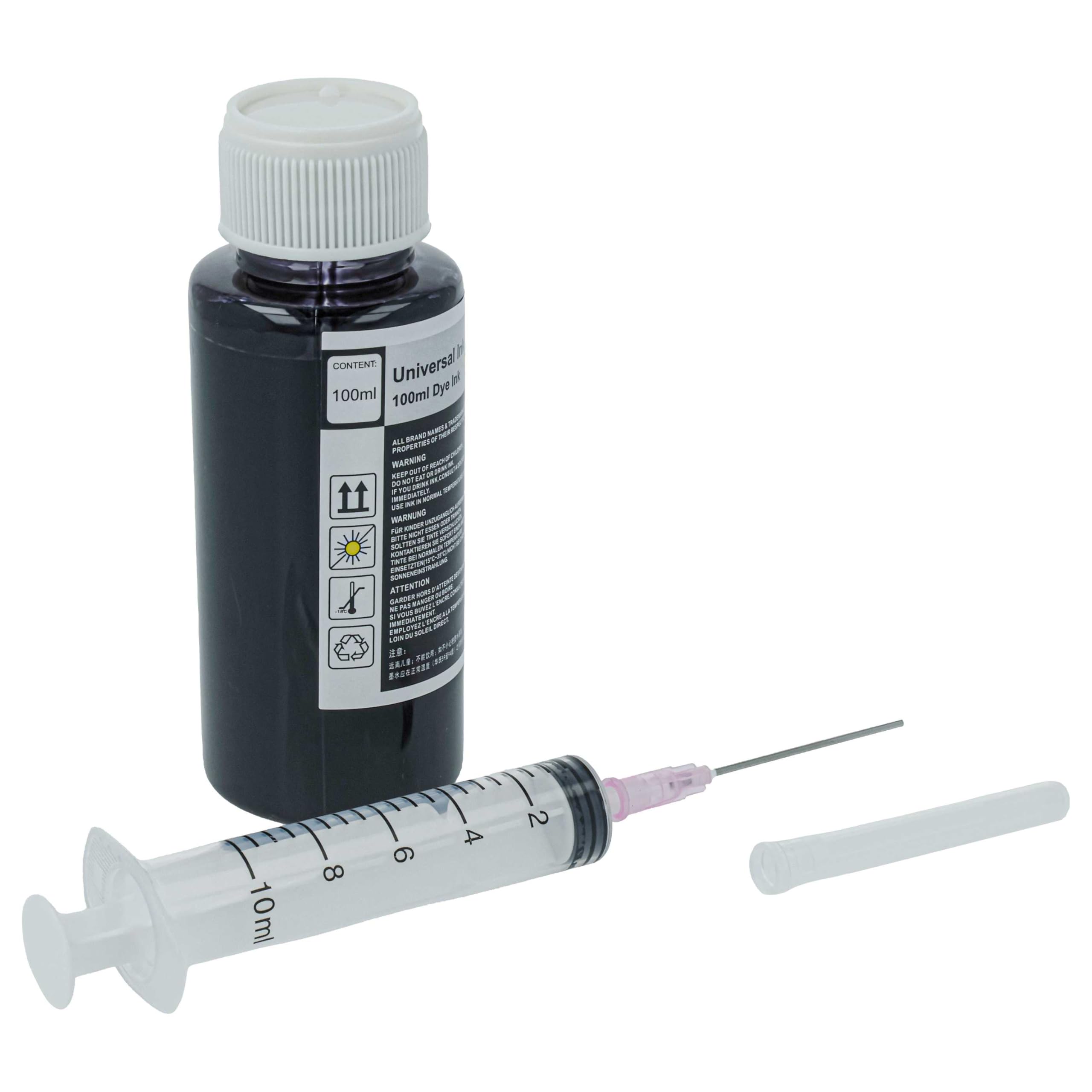 vhbw Encre de Recharge pour imprimante - Encre Rechargeable Dye Noir, 100ml