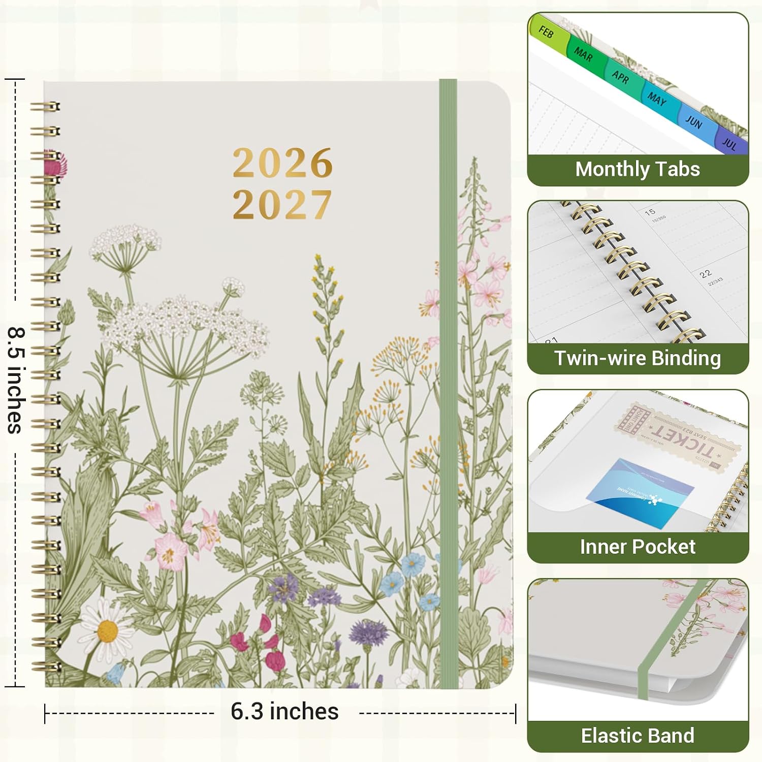 Academic Planner 2026–2027, Weekly & Monthly Calendar Planner, July 2026 – June 2027, Hardcover Agenda Book with Tabs, A5 (6.3" x 8.5"), Daily Organizer for Students, Teachers & School Supplies, Garden Flowers (Jul 2026–Jun 2027) image 5