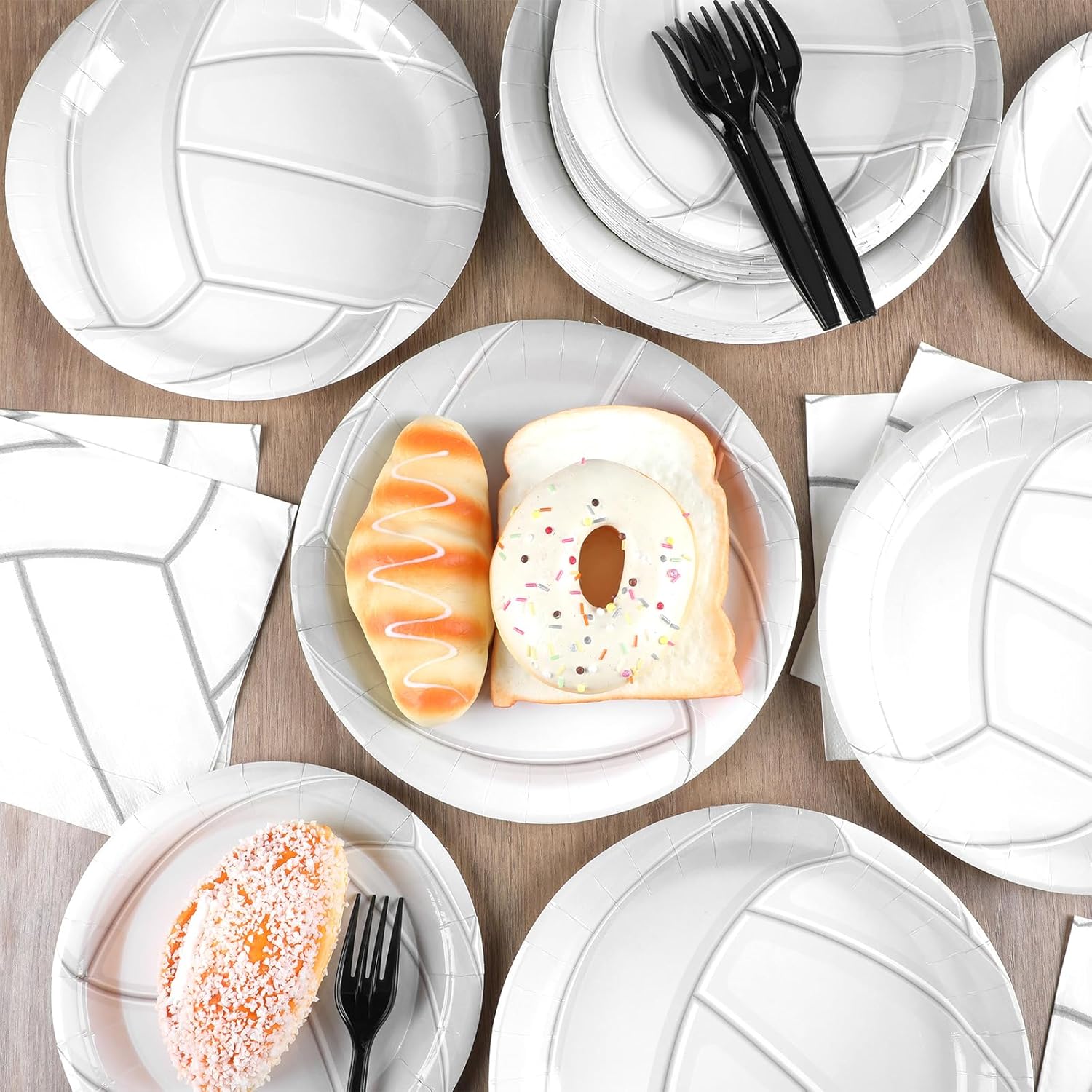 Qyeahkj 50 Guests Volleyball Plates and Napkins Party Supplies Volleyball Birthday Party Decorations Disposable Tableware Set Sports Dinnerware Favor for Kids Baby Shower Decorations, 200PCS