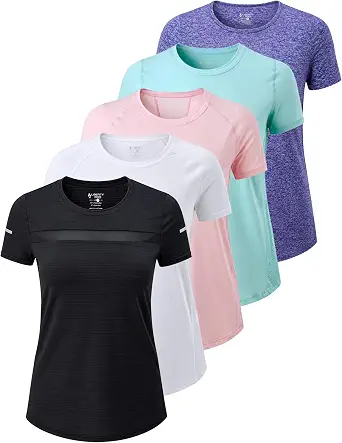 5 Pack Women's Dry Fit Short Sleeve Workout Tops | Athletic T Shirts for Yoga, Gym, Running