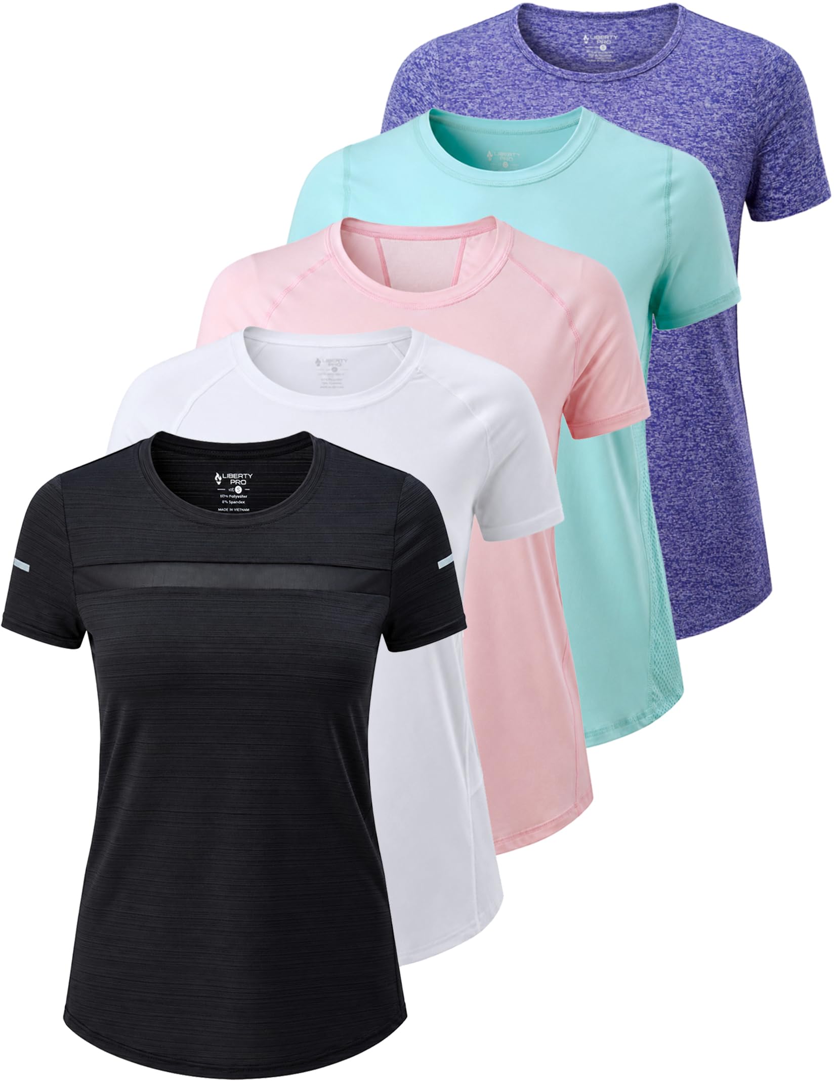 Paquete de 5: camisetas de manga corta para mujer, ajuste seco, camiseta de entrenamiento atlético para gimnasio, yoga, correr