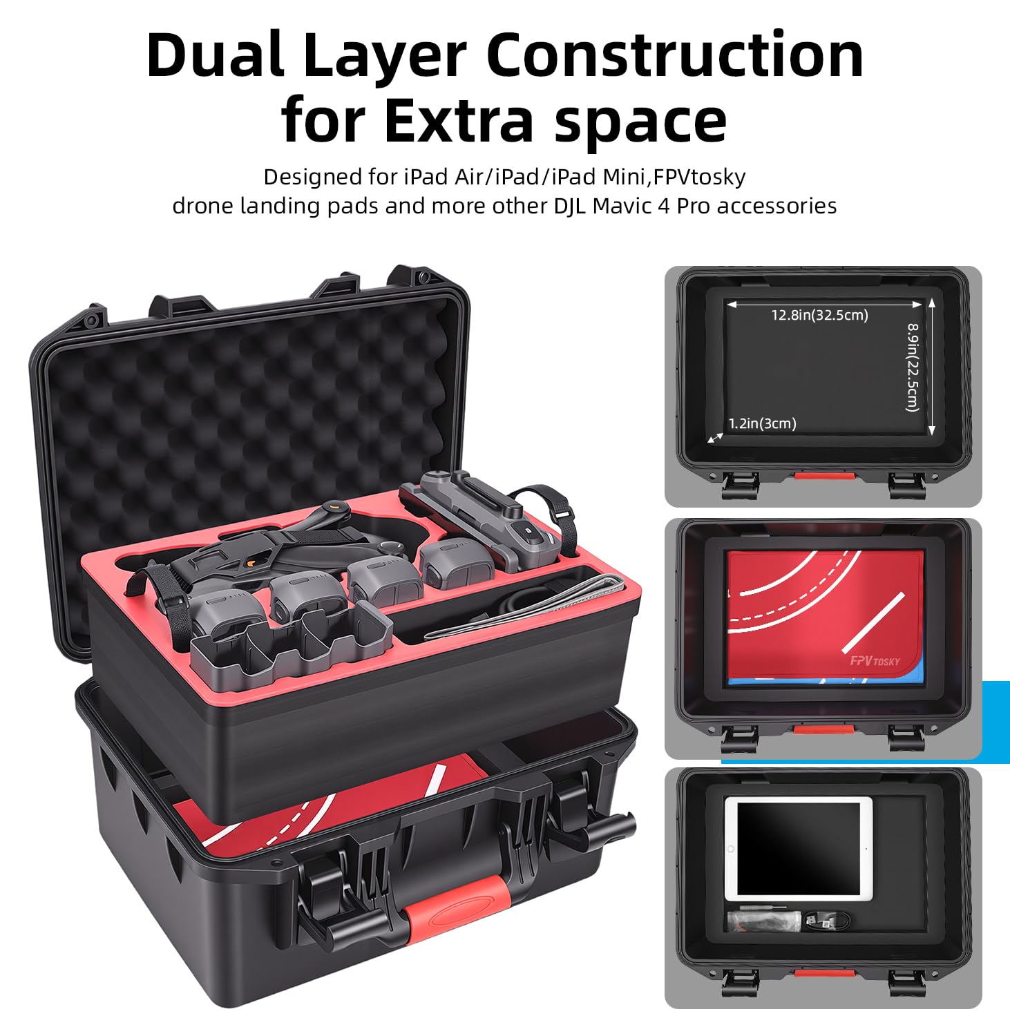 FPVtosky Custodia rigida a doppio strato per DJI Mavic 4 Pro (solo custodia), custodia rigida impermeabile per drone Mavic 4 Pro, borsa da viaggio per DJI Mavic 4 Pro Fly e altri accessori combinati