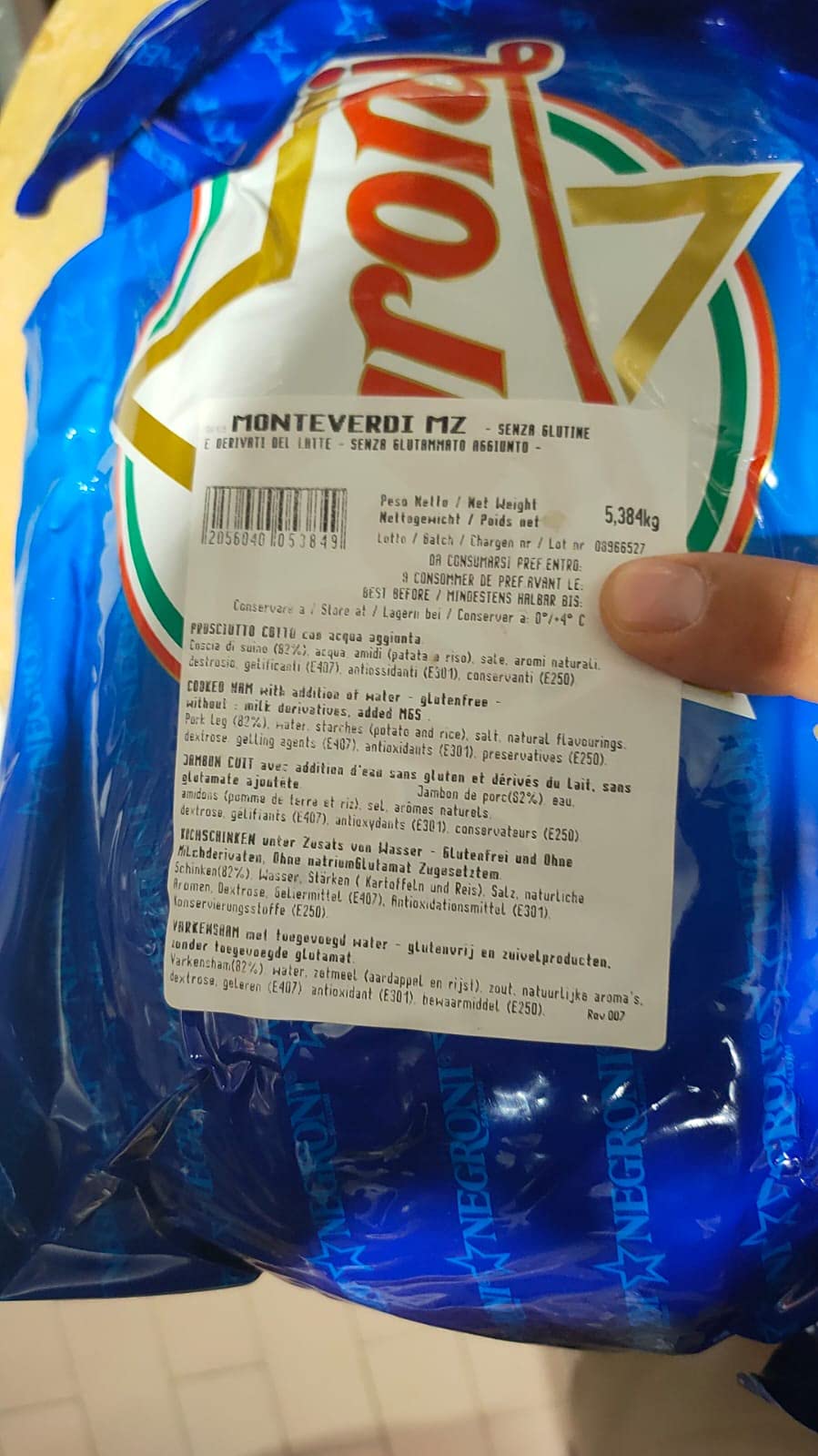 Prosciutto cotto Monteverdi meta sv kg. 4,5/5 Negroni