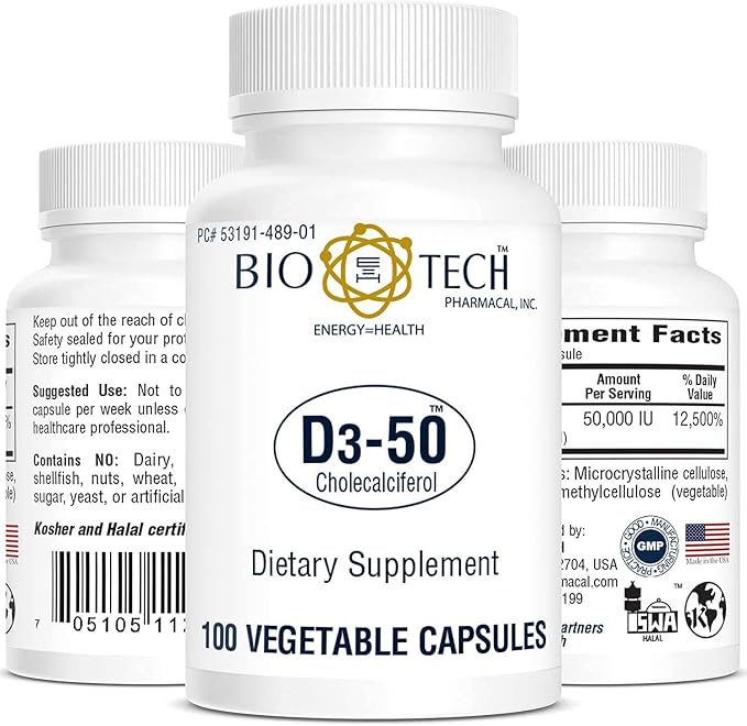 Bio-Tech Pharmacal D3-50 50000 UI 100 Cápsulas Vegetales miniatura 2