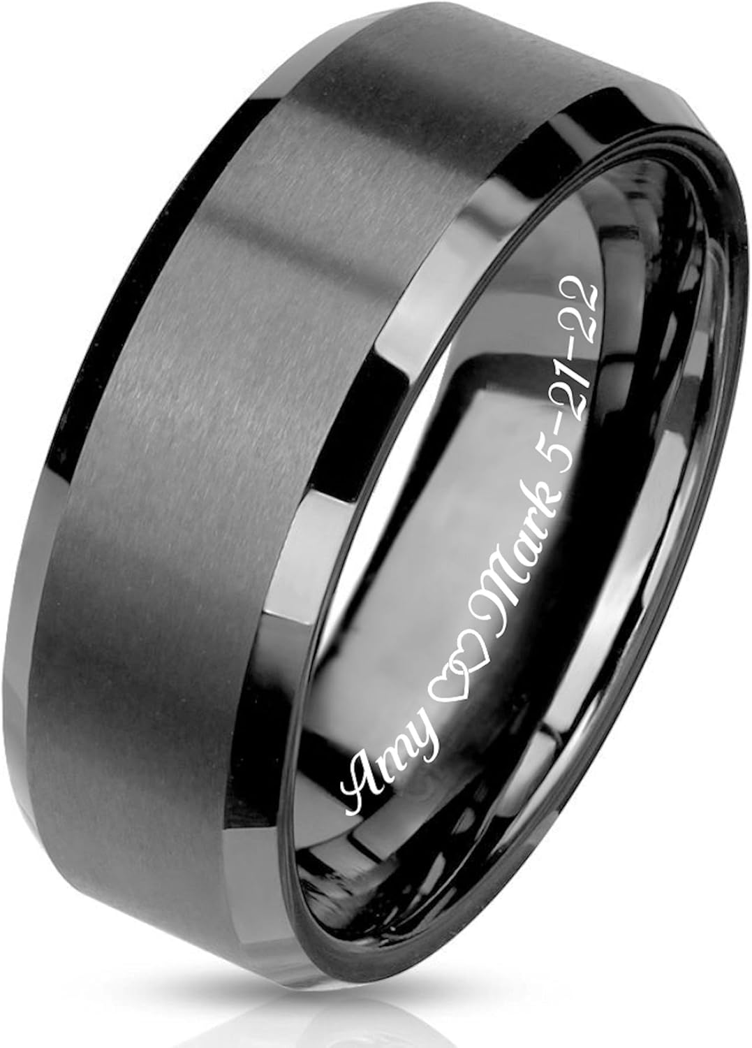 A & L Engraving Personalized Gunmetal Tungsten Ring – Custom Engraved Men’s Wedding Band with Matte Finish Custom Engraved Free In Any Language - Engagement Ring - Ships From USA