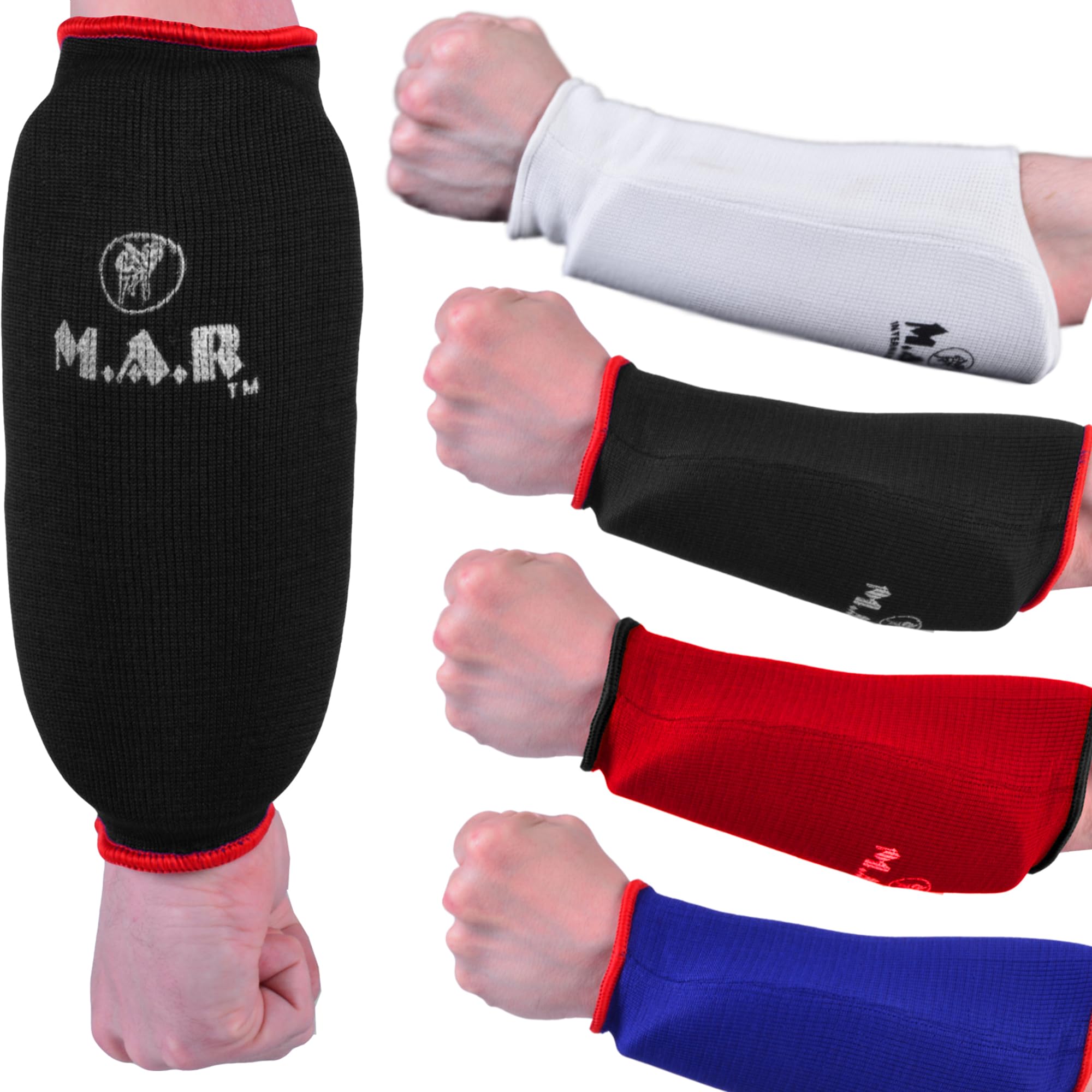 MAR | Black Elasticated Forearm Support Brace Slip-On Design, Padded Forearm Guard for Combat Training, Karate, MMA Training, Muay Thai, Boxing, Kickboxing, Martial Arts Training, Combat Sports (L)
