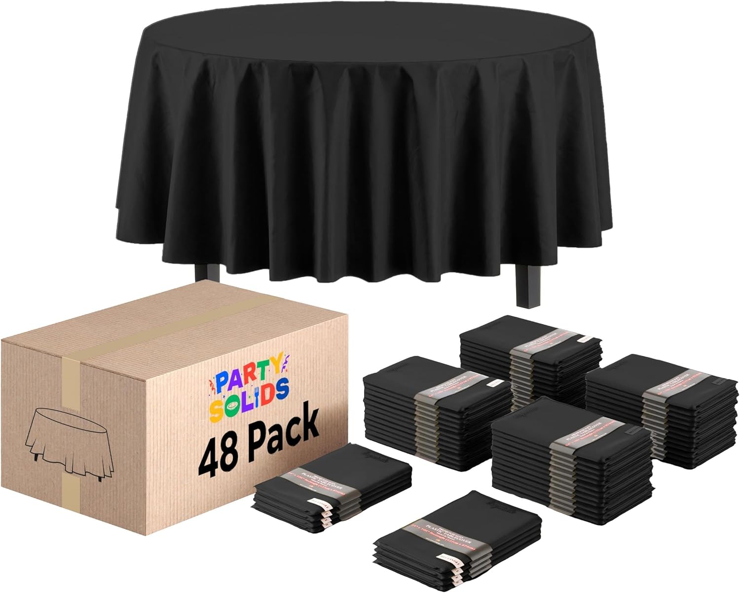 Black Round Tablecloths Plastic Table Cloth Disposable 48 Pack 84" Inch Round Table Cloth Disposable Black Tablecloths Plastic Tablecloth Indoor/Outdoor Tablecloth Party Supplies