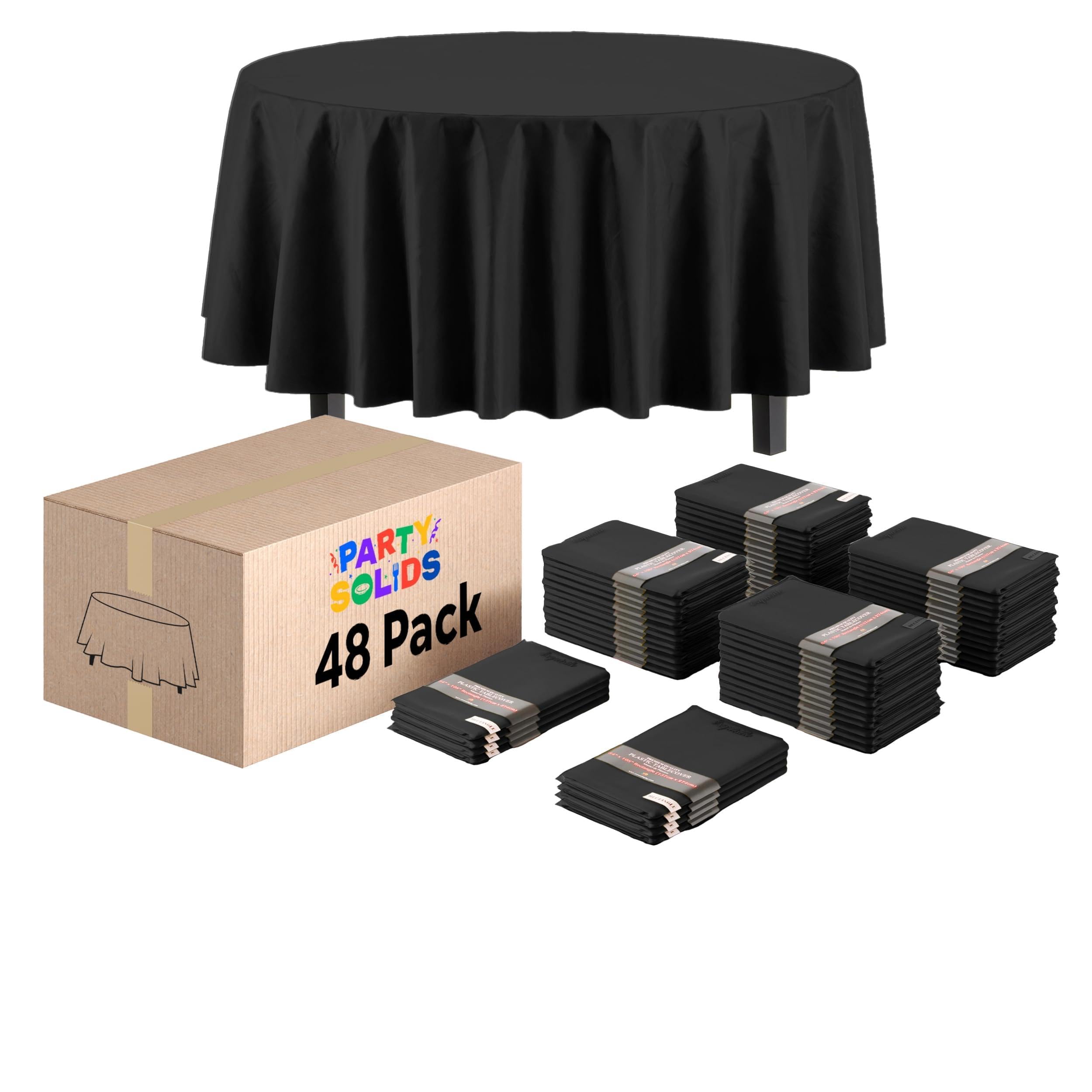 Party Solids Black Round Tablecloths Plastic Table Cloth Disposable 48 Pack 84" Inch Round Table Cloth Disposable Black Tablecloths Plastic Tablecloth