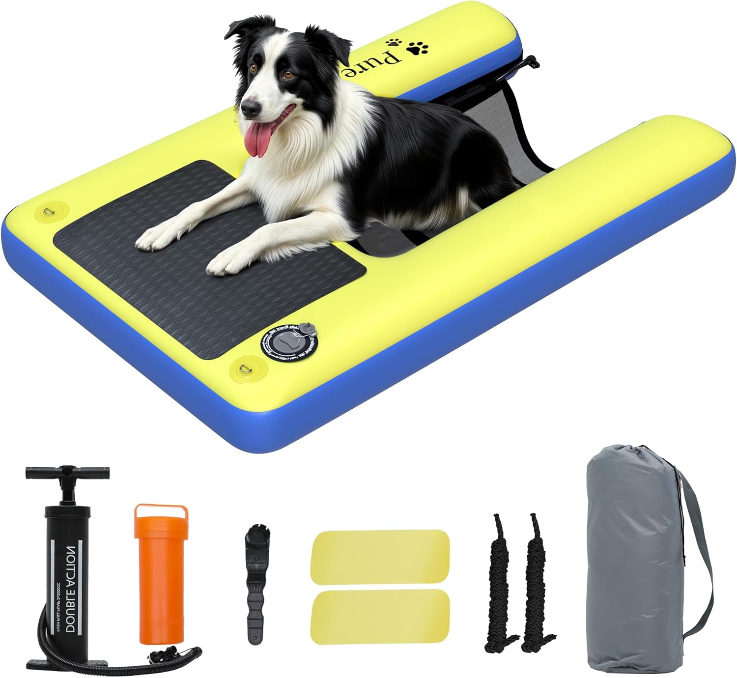 YITAHOME Large Dog Water Ramp Inflatable Dog Floating Ladder Up to 200 Pounds, with Pump/Rope/Repair Kit, Dog Floats for Pool Lakes Boats Docks