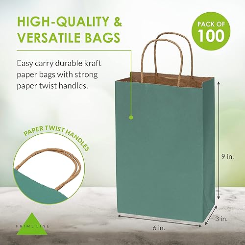 Miniatura 4 de Prime Line Packaging Mini bolsas de regalo verdes con asas, bolsas de compras de papel kraft para golosinas, golosinas, recuerdos de fiesta,
