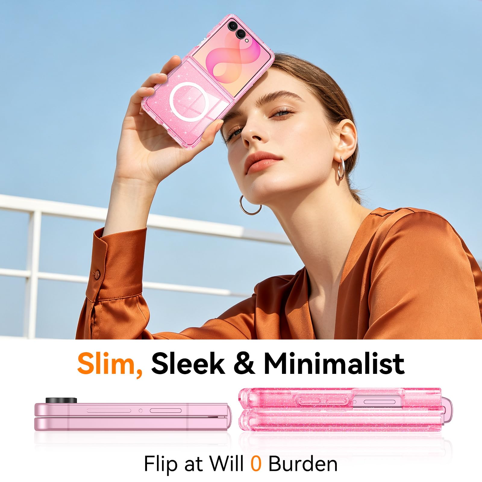 BENTOBEN Custodia magnetica per Samsung Galaxy Z Flip 8, custodia per telefono Flip8 [compatibile con MagSafe], antiurto, scintillante, per donne e ragazze, cover per Z Flip 8 da 6,9 pollici, rosa