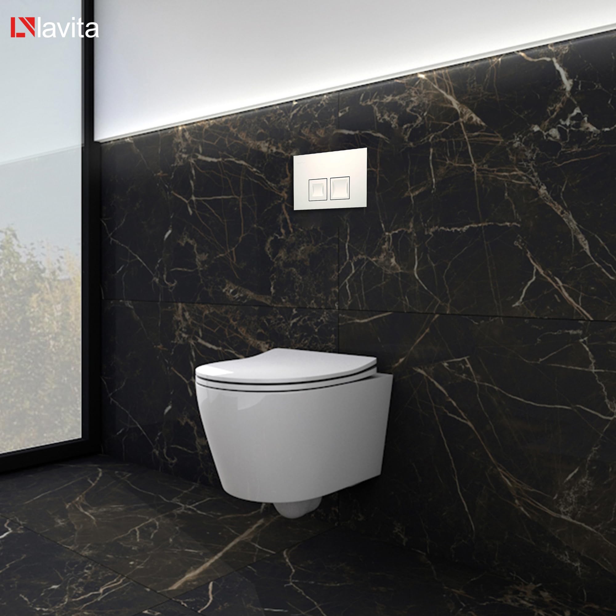 Lavita Duofix Basic Elemento de pared+Inodoro de descarga profunda Praia Blanco Sin reborde+Asiento de inodoro+Panel de control Botón blanco Juego completo Cisterna empotrada Juego completo WC