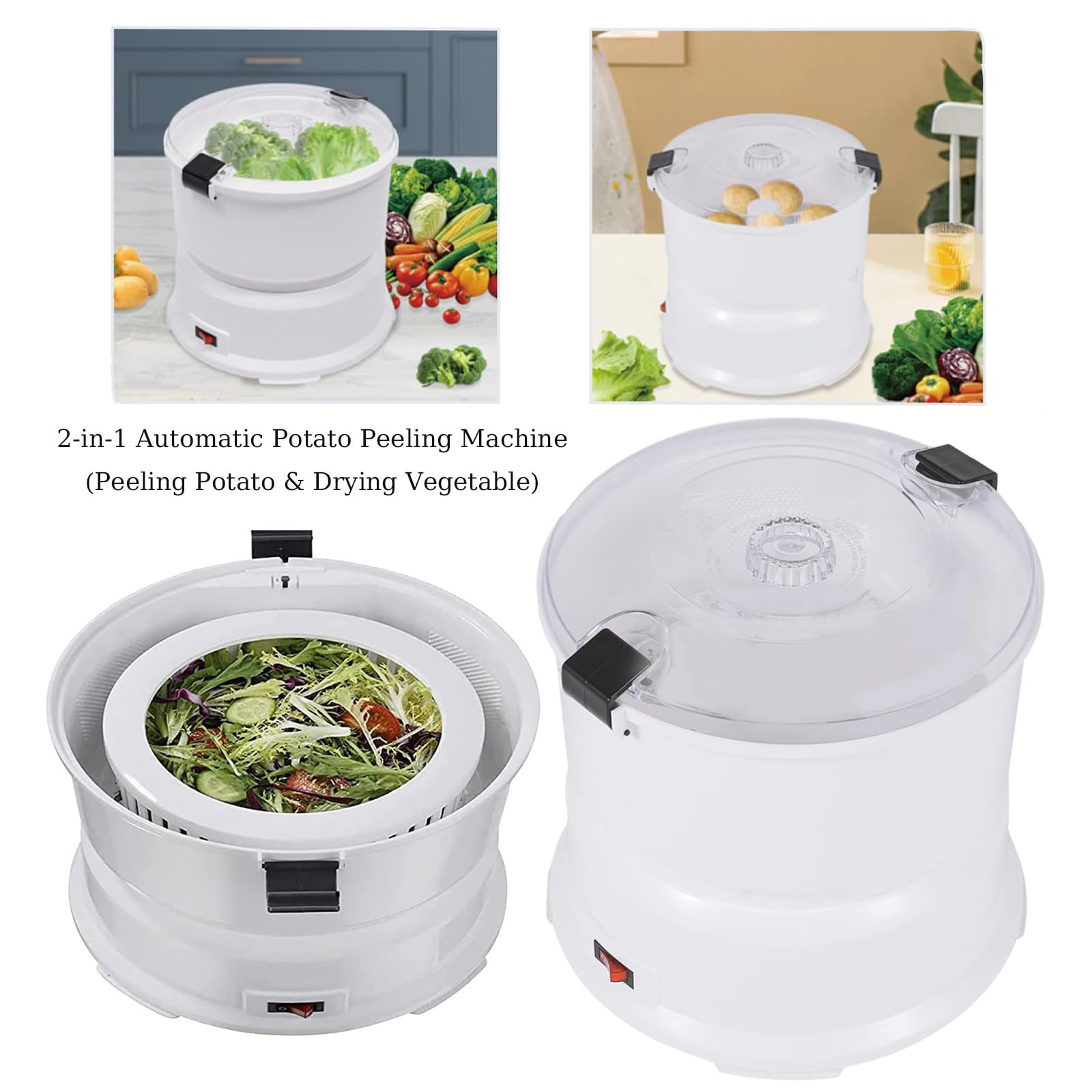 Pelapatate Elettrica, Uso 2 In 1 (Sbucciatura Patate Ed Essiccazione Verdure), Macchina Pelapatate, Capacità 1 Kg, Pelapatate Automatico Per Uso Domestico, Cucina, Ristorante, Uso Commerciale