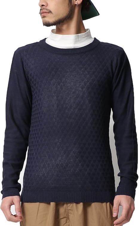 Amazon ロッキーモンロー ニット メンズ 長袖 クルーネック 幾何学柄 サマーニット セーター 通販