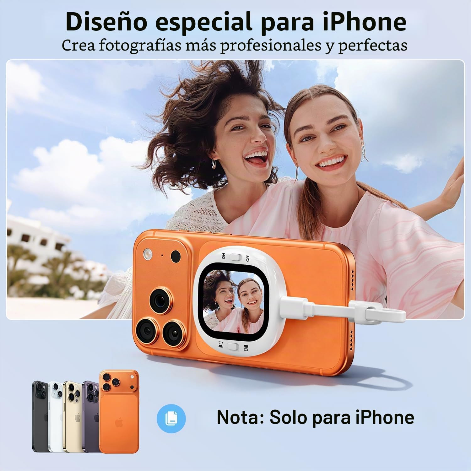 yAyusi Mini Monitor Magnético para Selfies y Vlogs para iPhone con Control Remoto, Cámara Trasera Portátil Compacta para iPhone con Duplicación Pantalla, Pantalla AMOLED HD para TikTok (Solo para iOS)