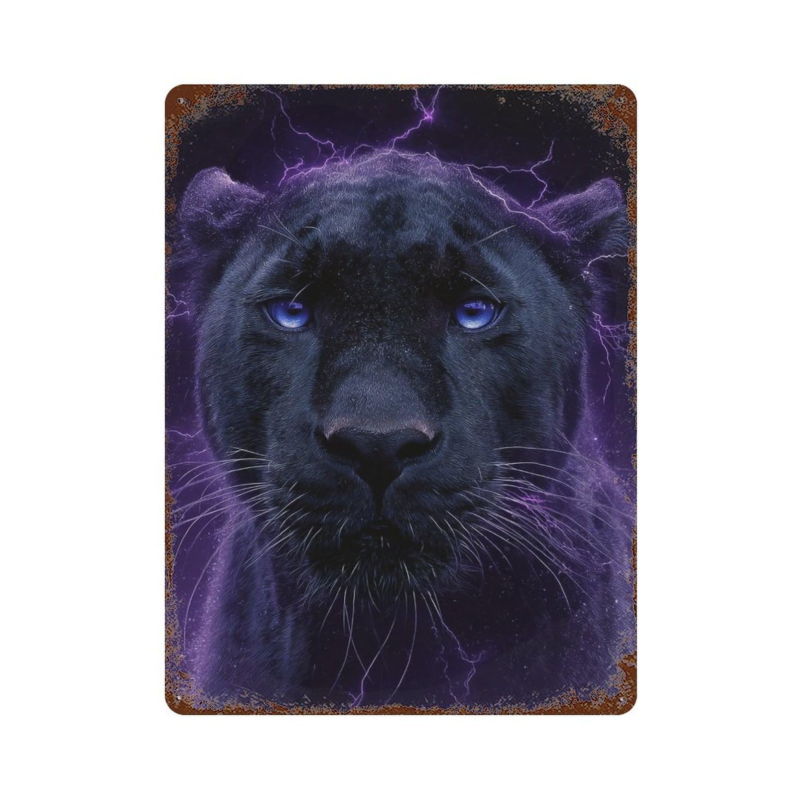 Black Panther with Lightning Rust Effect Tin Sign 15.7"x11.8", for Farmhouse, Kitchen And Entryway Decor, Decorative Metal Wall Art