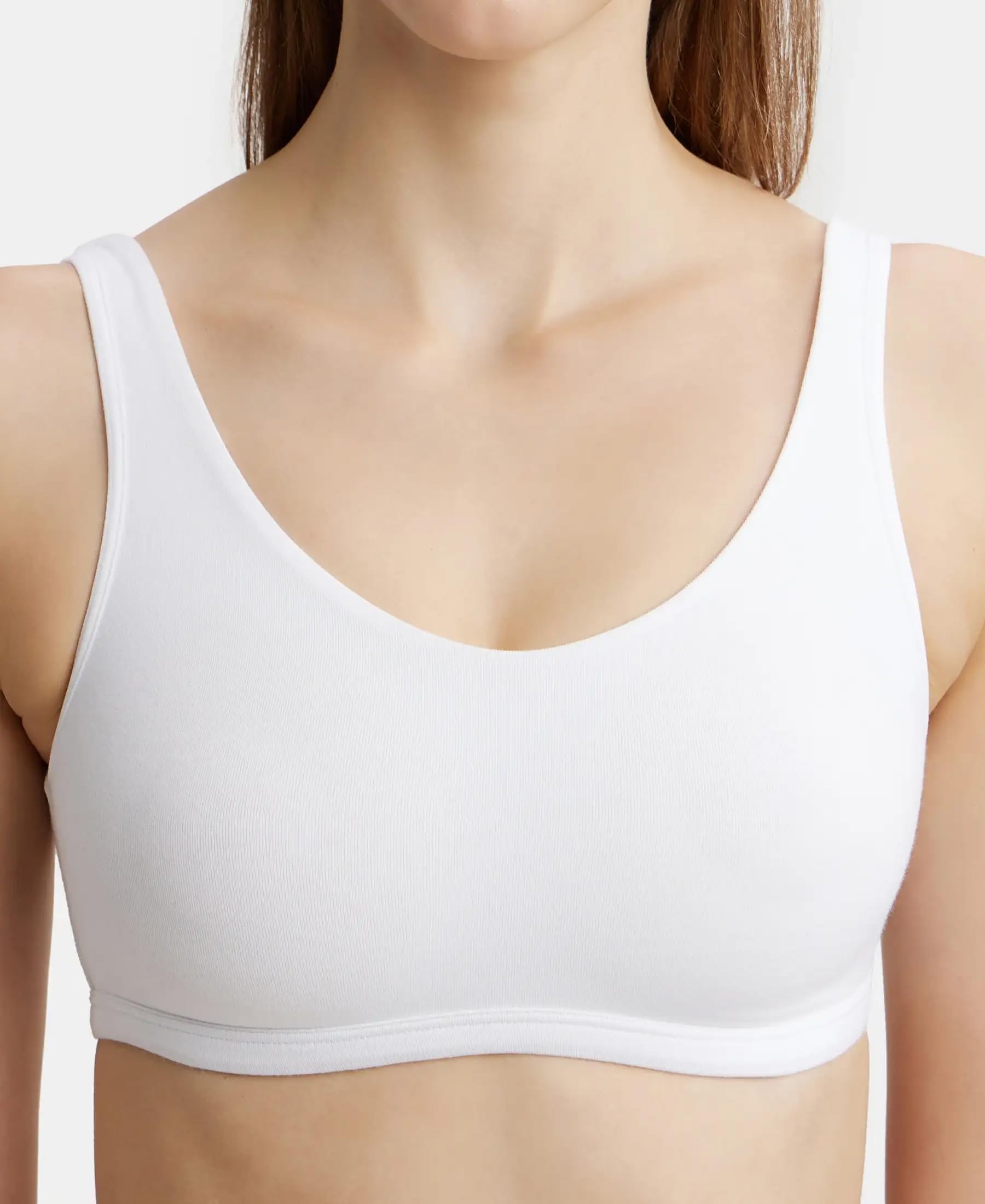 Jockey 1550 Women's Super Combed Cotton Elastane Stretch Slip On Crop Top_White_M - Image 7 thumbnail