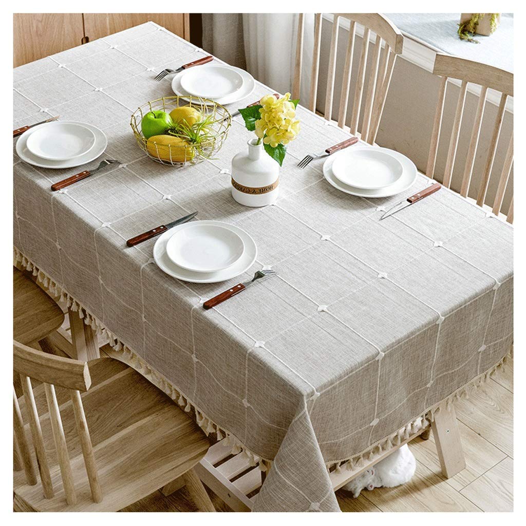 Nappe carrée coton lin beige 110x110 cm à pompons Chiba