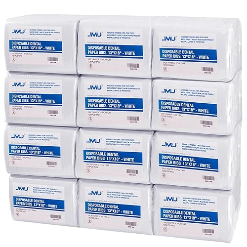 Miniatura 35 de JMU 2500 baberos dentales, 2 capas de pañuelo 1 capa de película, baberos dentales desechables a granel, 13 x 18 pulgadas, baberos para tatuajes,