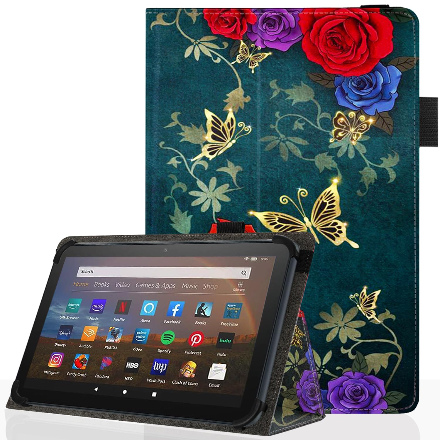 Pudiceva Universal 10 10.1 Inch Android Tablet Case,Slim Folding Stand Cover for All 9"-10.5" Touchscreen Tablet Case with Stylus Pen Holder,Butterfly