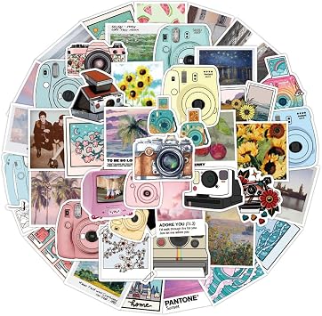 Camera Stickers, 50 Pcs VSCO Aesthetic Decorative Decals Waterproof Vinyl Stickers for Scrapbook Laptop, Water Bottle, Luggage, Skateboard Phone Gifts forTeens Adults Kids Boys Girls Camera Stickers