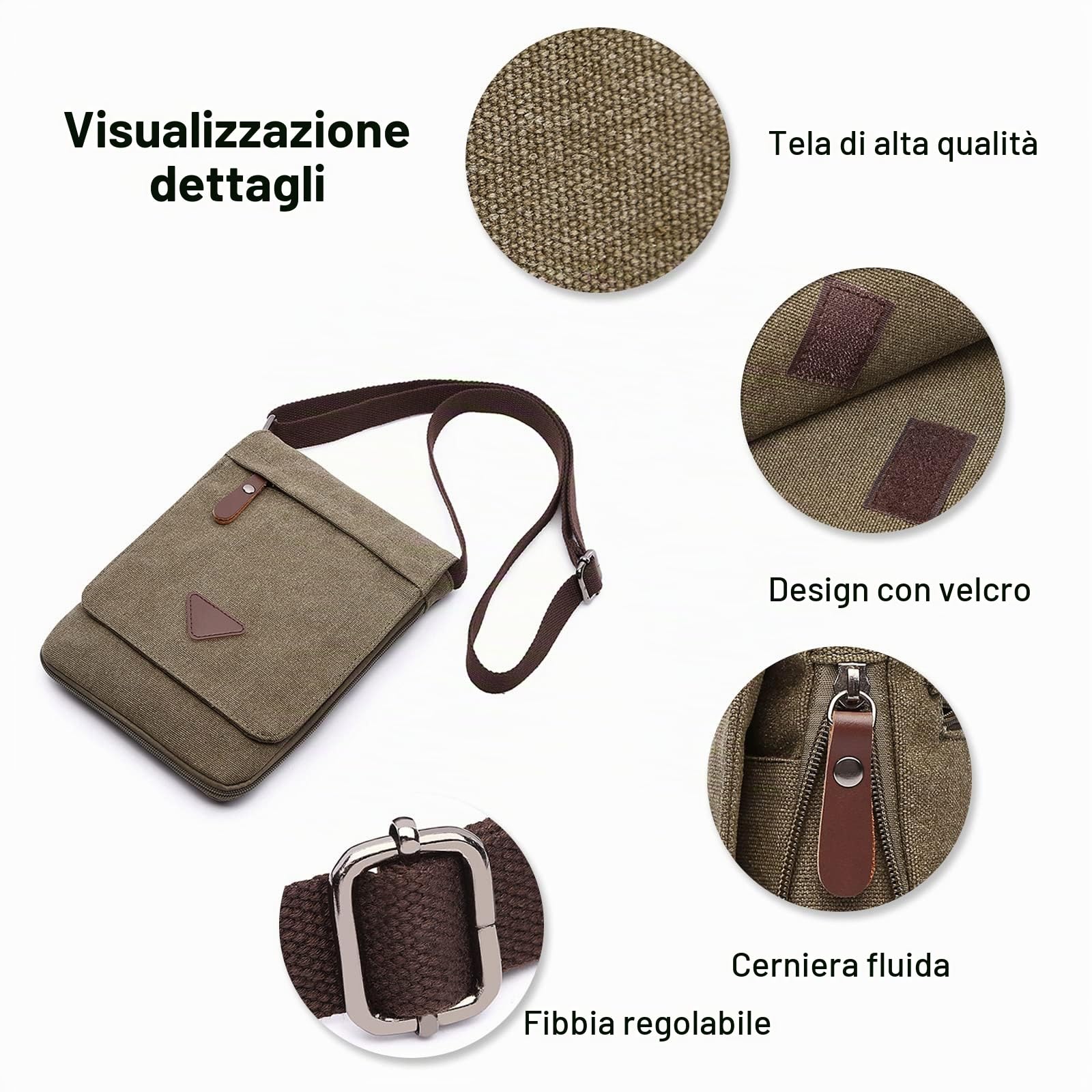 FANDARE Retrò Borse Tracolla Tela Borse a spalla Uomo Borsello Borsa a Tracolla Shoulder Crossbody Bag per scuola Università Business Viaggio Lavoro Borsa a Spalla Verde
