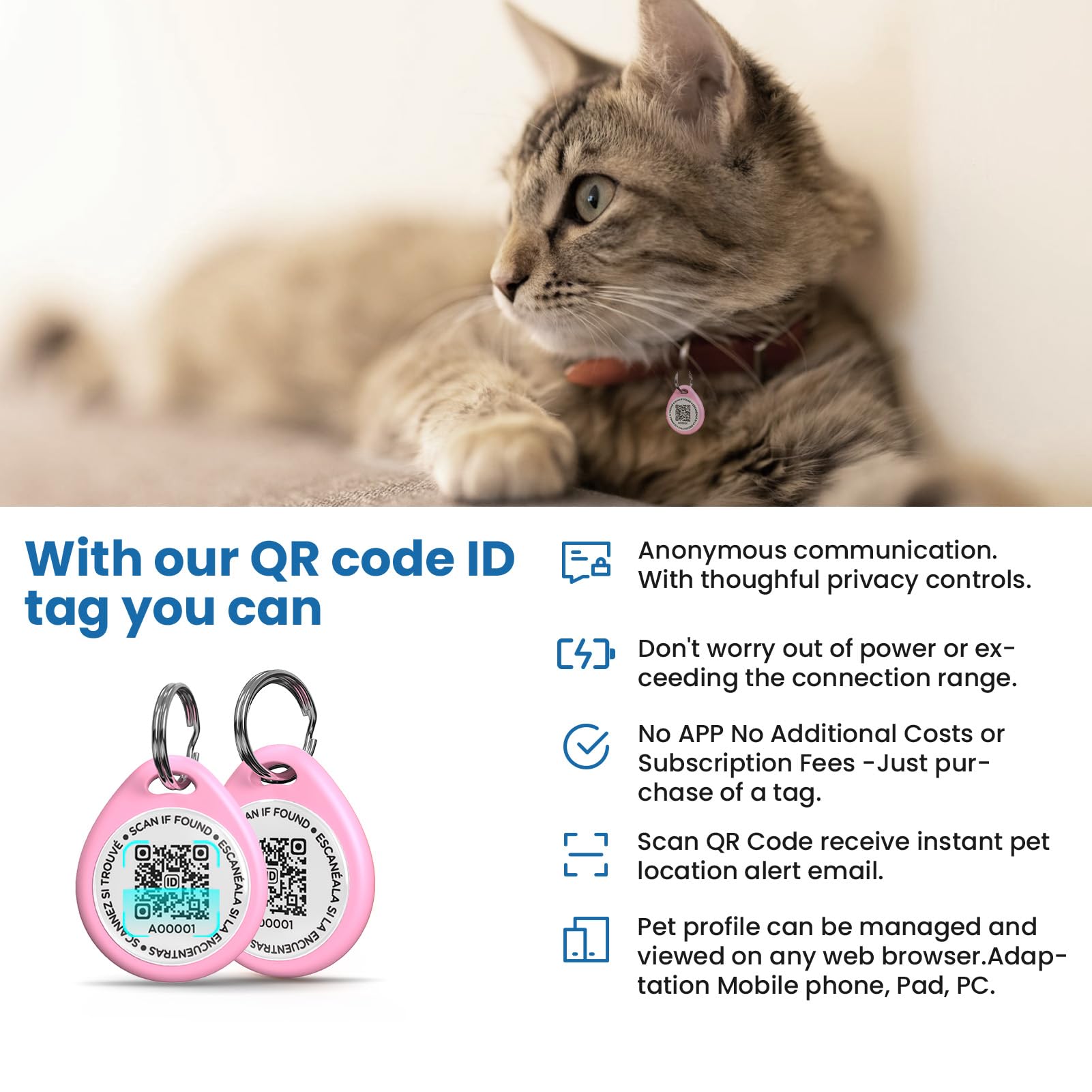 Targhette per gatti personalizzate, piccole, con codice QR, per collare per gattini, avvisi di posizione di scansione, rosa S