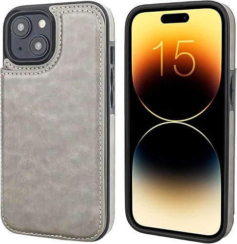 Miniatura 3 de Funda tipo cartera compatible con iPhone 15 con soporte para tarjetas, funda de piel sintética con ranuras para tarjetas, doble cierre magnético y