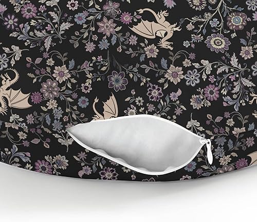 Miniatura 8 de Fundas de almohada de lactancia de dragones florales de fantasía para niños y niñas, diseño de dragón gótico, flores negras y moradas, fundas de