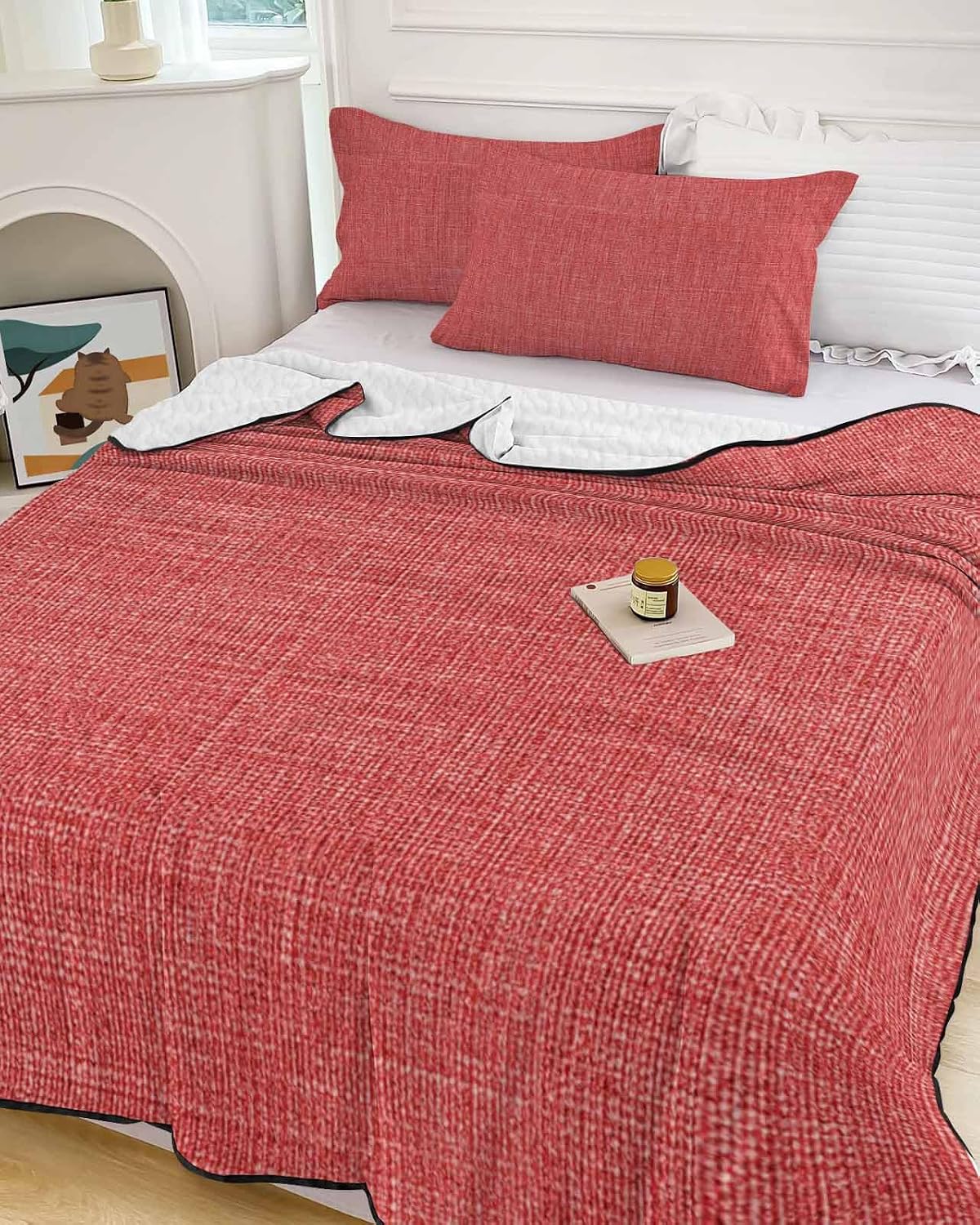 King Size Quilt Set, Farmhouse Brown Lightweight Bedspread Coverlet Set Soft Microfiber Summer Quilt with 2 Pillow Shams, Vintage Linen 3 Piece Comforter Bedding Set