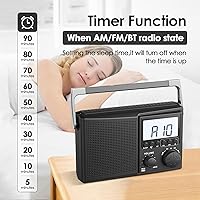 Vista 4 de LEOTEC AM FM Radio with Bluetooth,Portable Radio Strong Reception,Plug in Wall,Battery Operated,10 White Noise Sounds,Digital Sleep Timer,Headphone