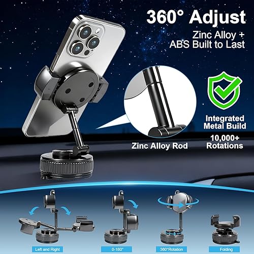 Miniatura 3 de Soporte de teléfono con bloqueo giratorio para parabrisas y salpicadero, soporte plegable para teléfono con rotación de 360 con base de succión