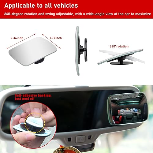 Miniatura 2 de Kewucn 2 espejos de punto ciego para automóvil, espejo retrovisor convexo de vidrio HD sin marco, punto ciego gran angular con palo ajustable,