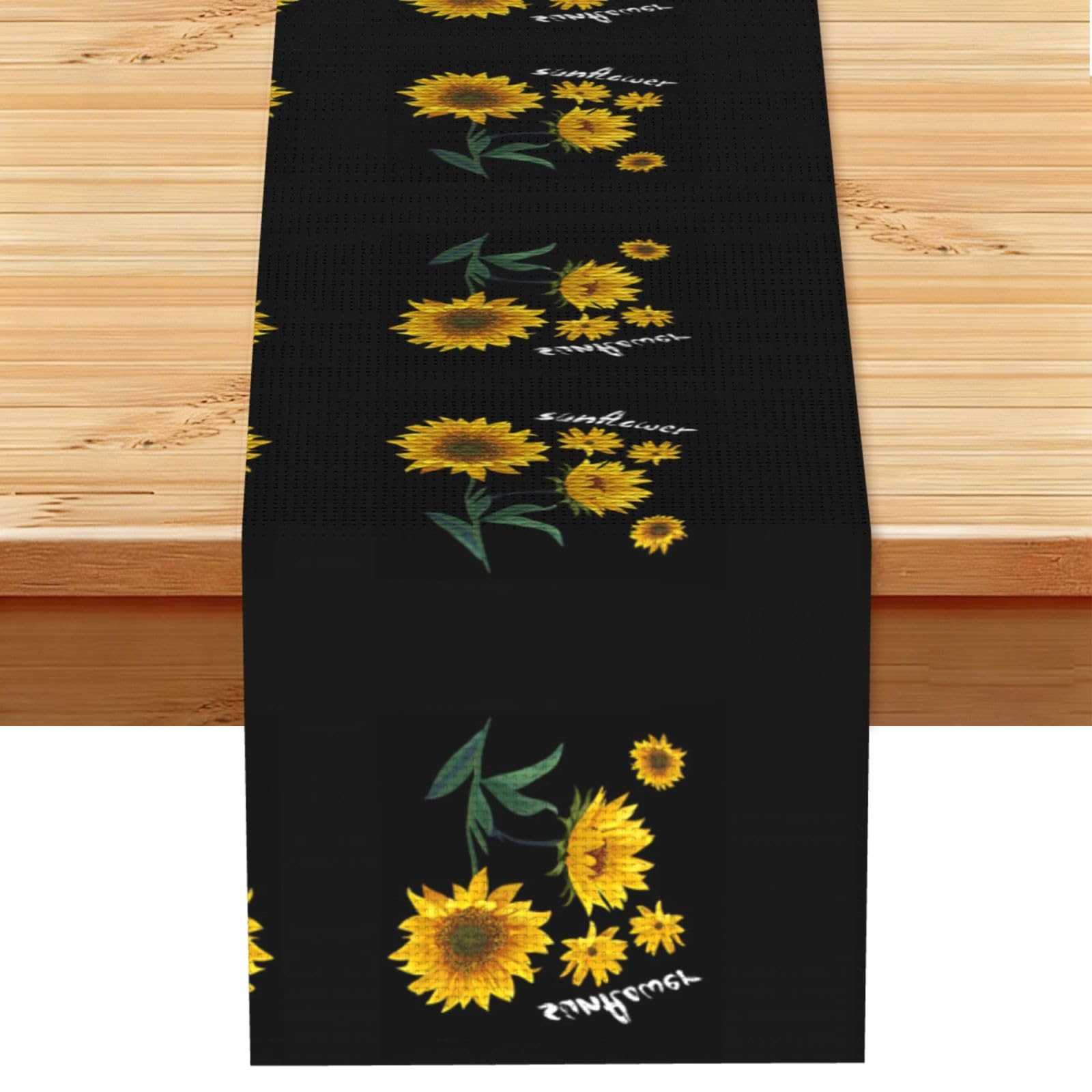 Sunflower Black Background Stylish Printed Table Cloth, Decorative Table Runner 13x72in for Home, Party and Banquet Home Decor