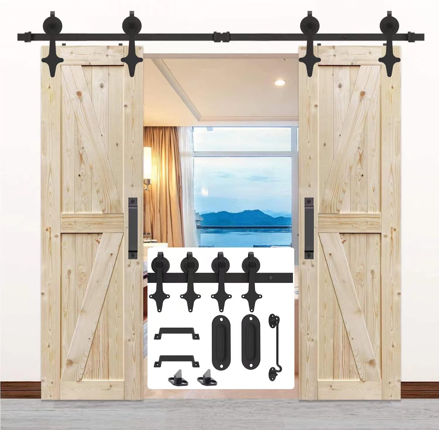 10 Pies/3m Kit de Rieles de Doble Puerta Corredera de Granero,Kit de